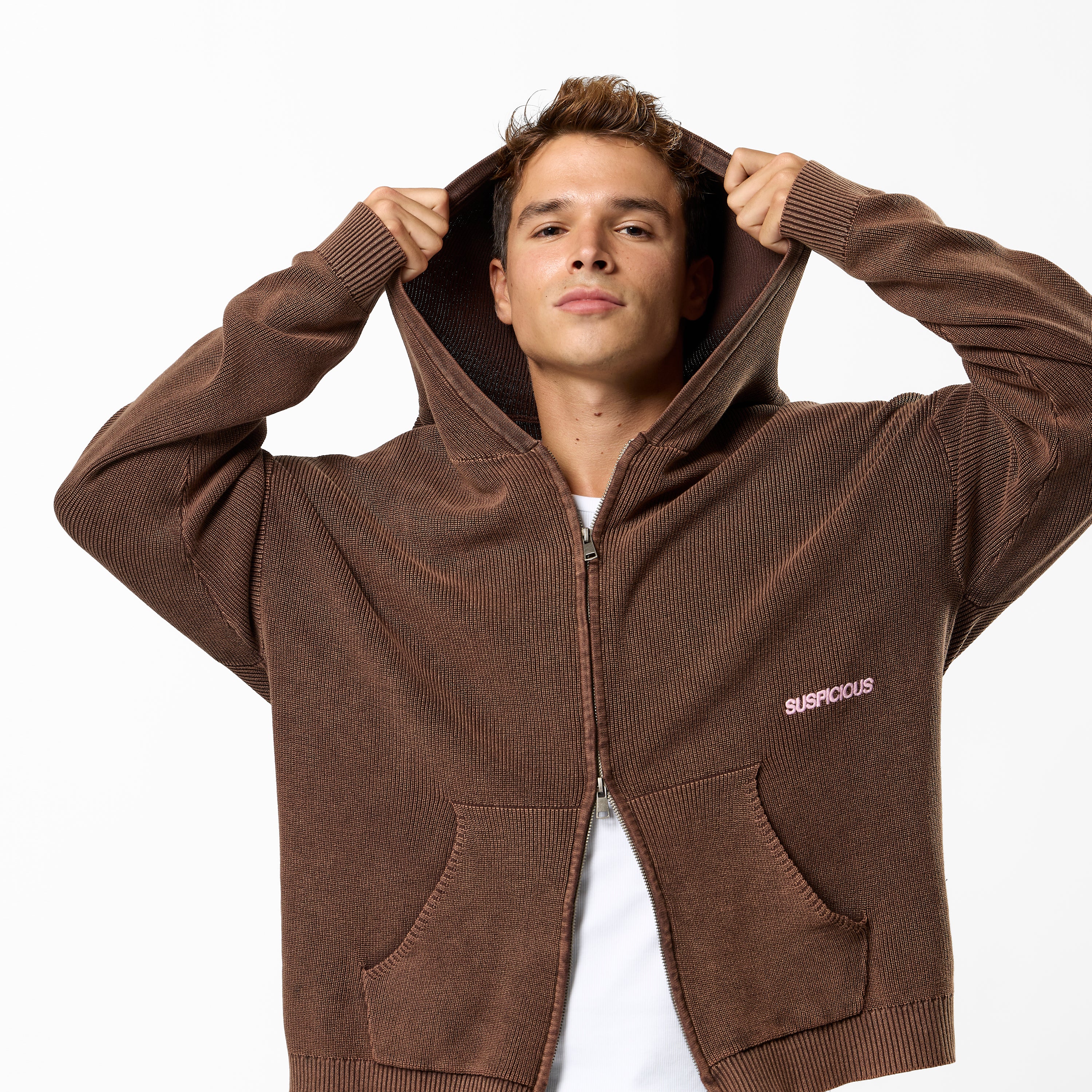 EoS / The Essentials Washed Zipped Knit - Brown - Image 8