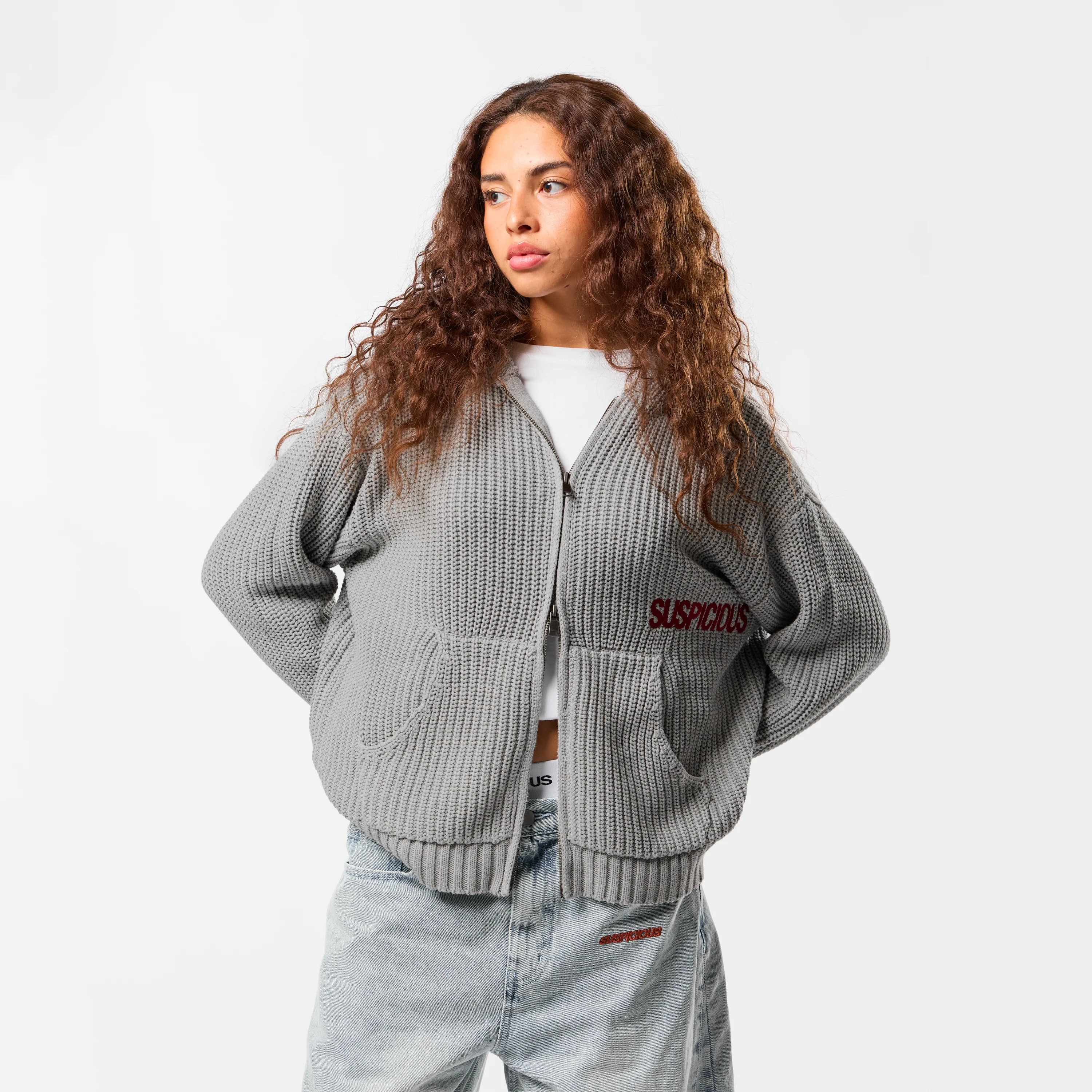 Fall / Core Zip-Up Knitted Hoodie - Neutral Heather - Image 6