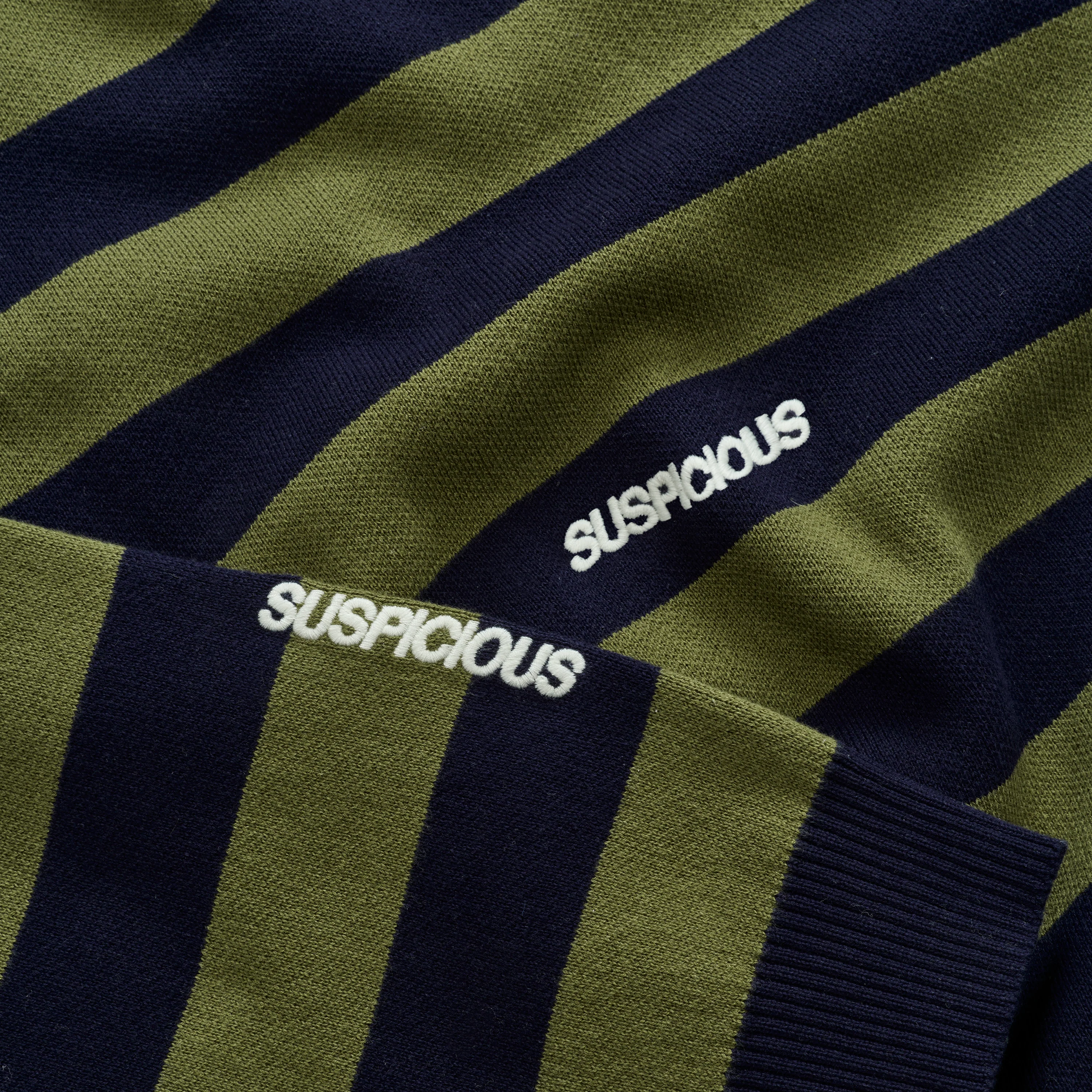Fall / Striped Cotton Knit - Dark Navy & Olive Green - Image 4