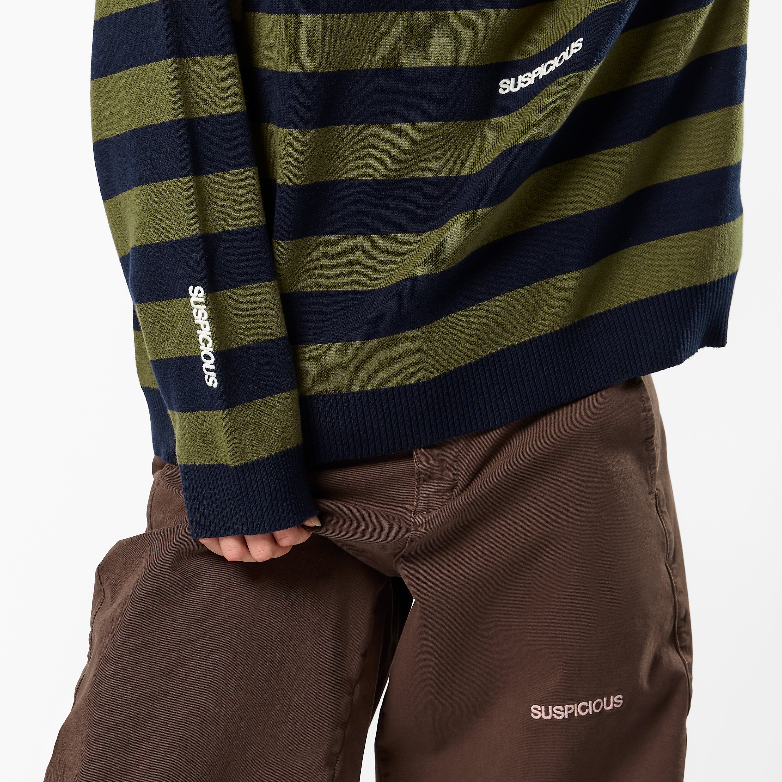 Fall / Striped Cotton Knit - Dark Navy & Olive Green - Image 5