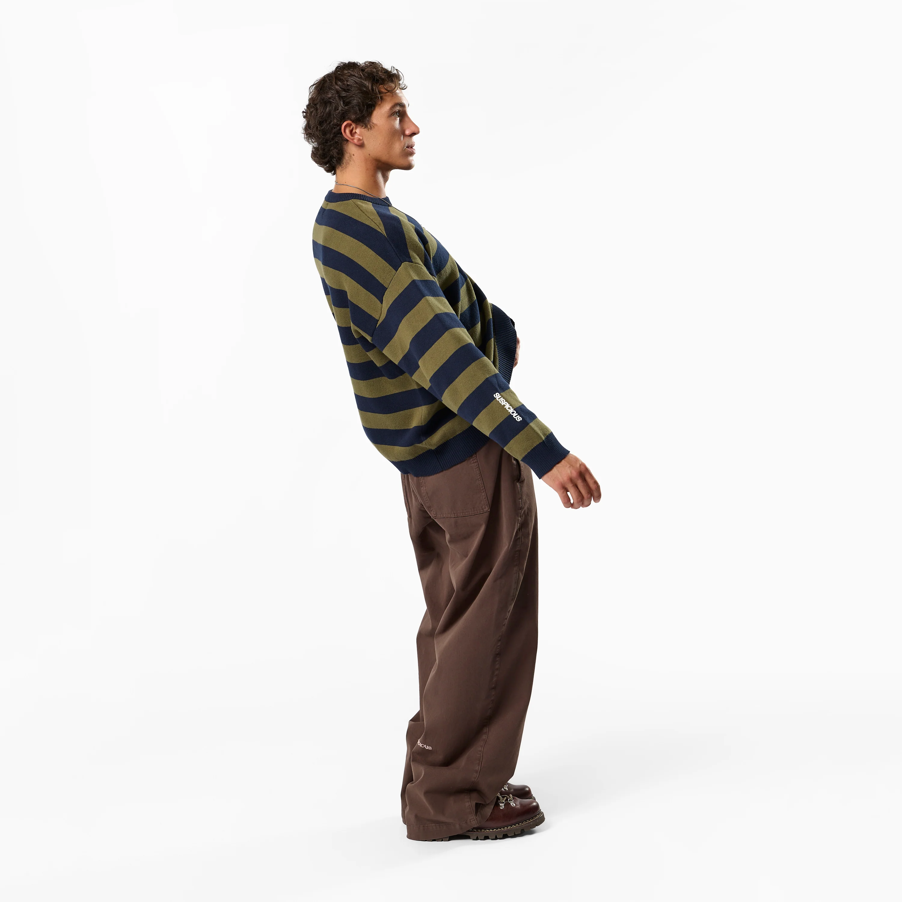 Fall / Striped Cotton Knit - Dark Navy & Olive Green - Image 7