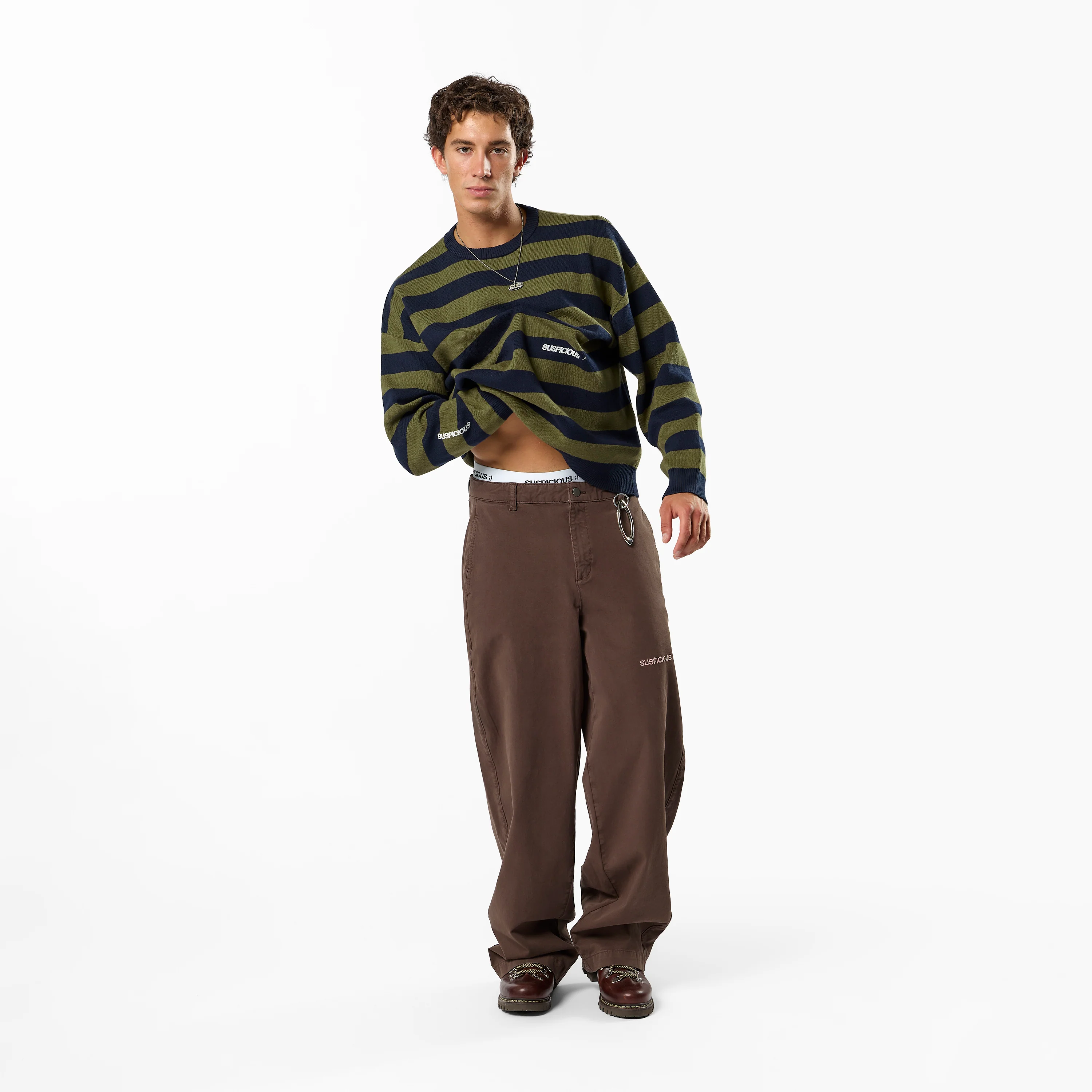 Fall / Striped Cotton Knit - Dark Navy & Olive Green - Image 8