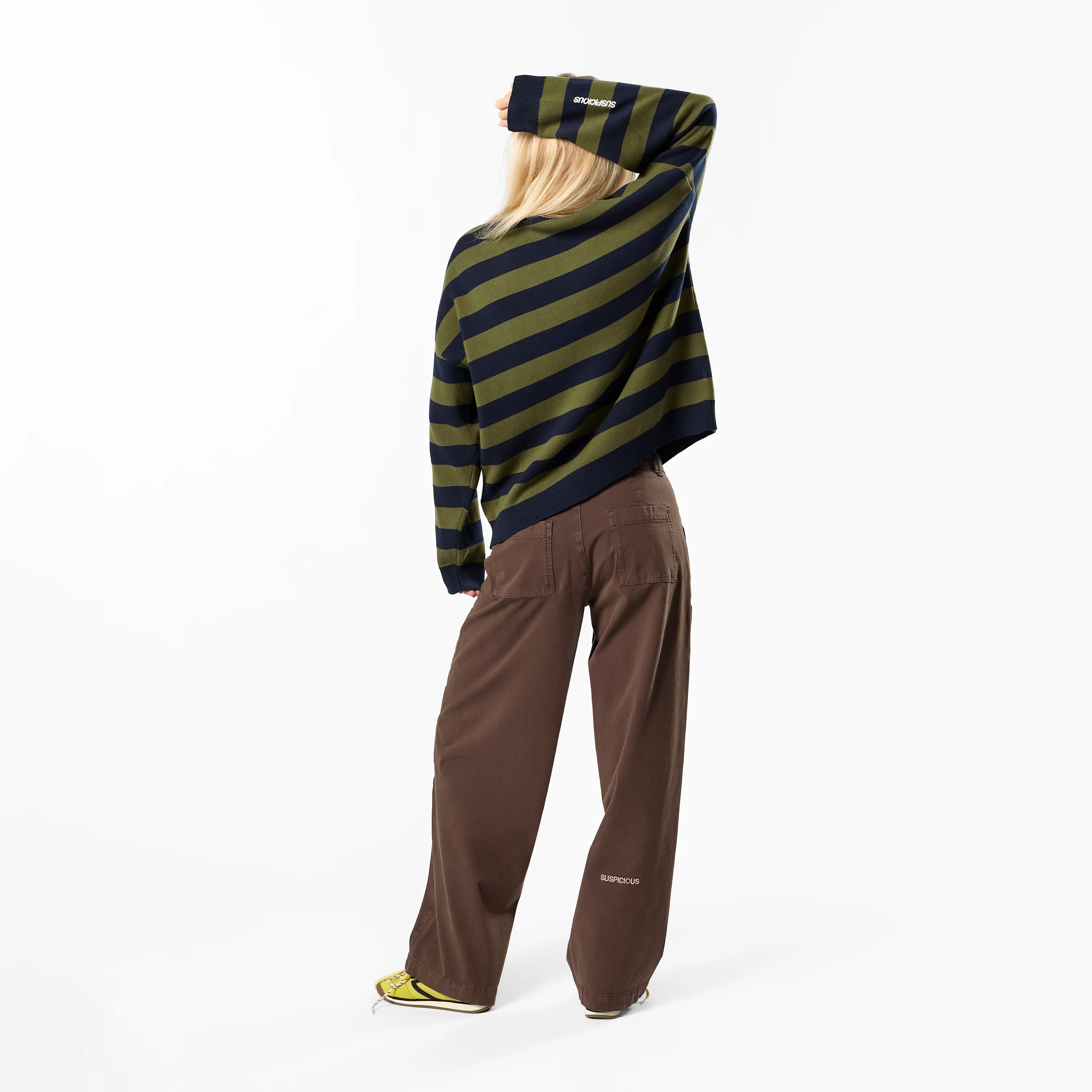 Fall / Striped Cotton Knit - Dark Navy & Olive Green - Image 9