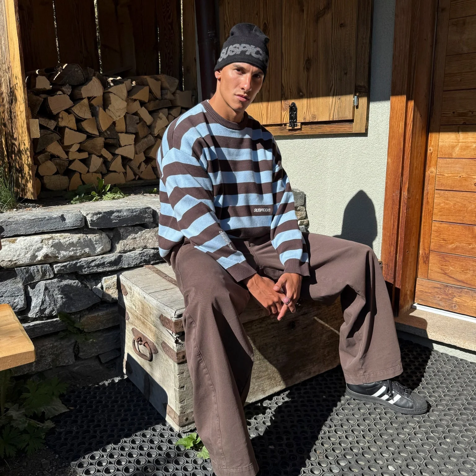 Fall / Striped Cotton Knit - Dusty Blue & Brown - Image 11