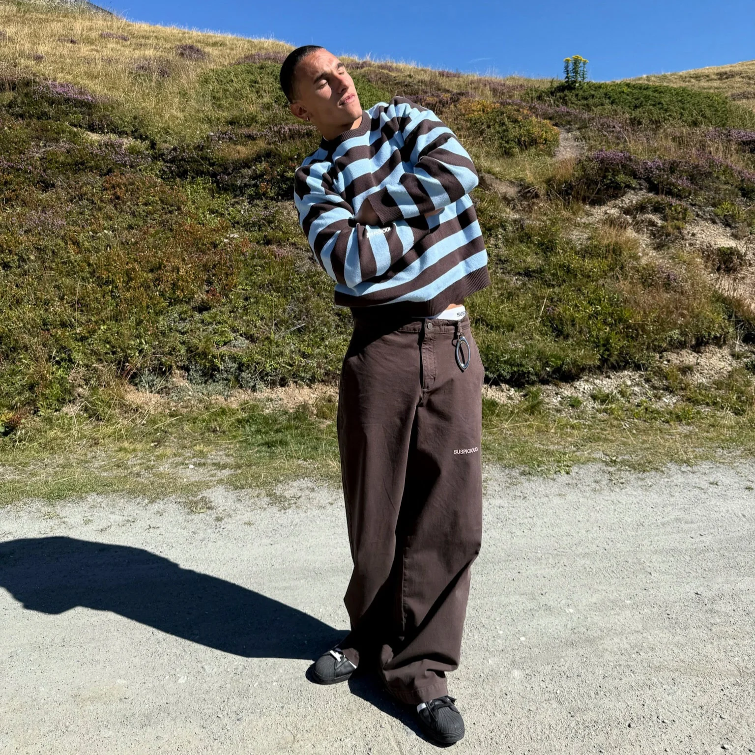 Fall / Striped Cotton Knit - Dusty Blue & Brown - Image 12