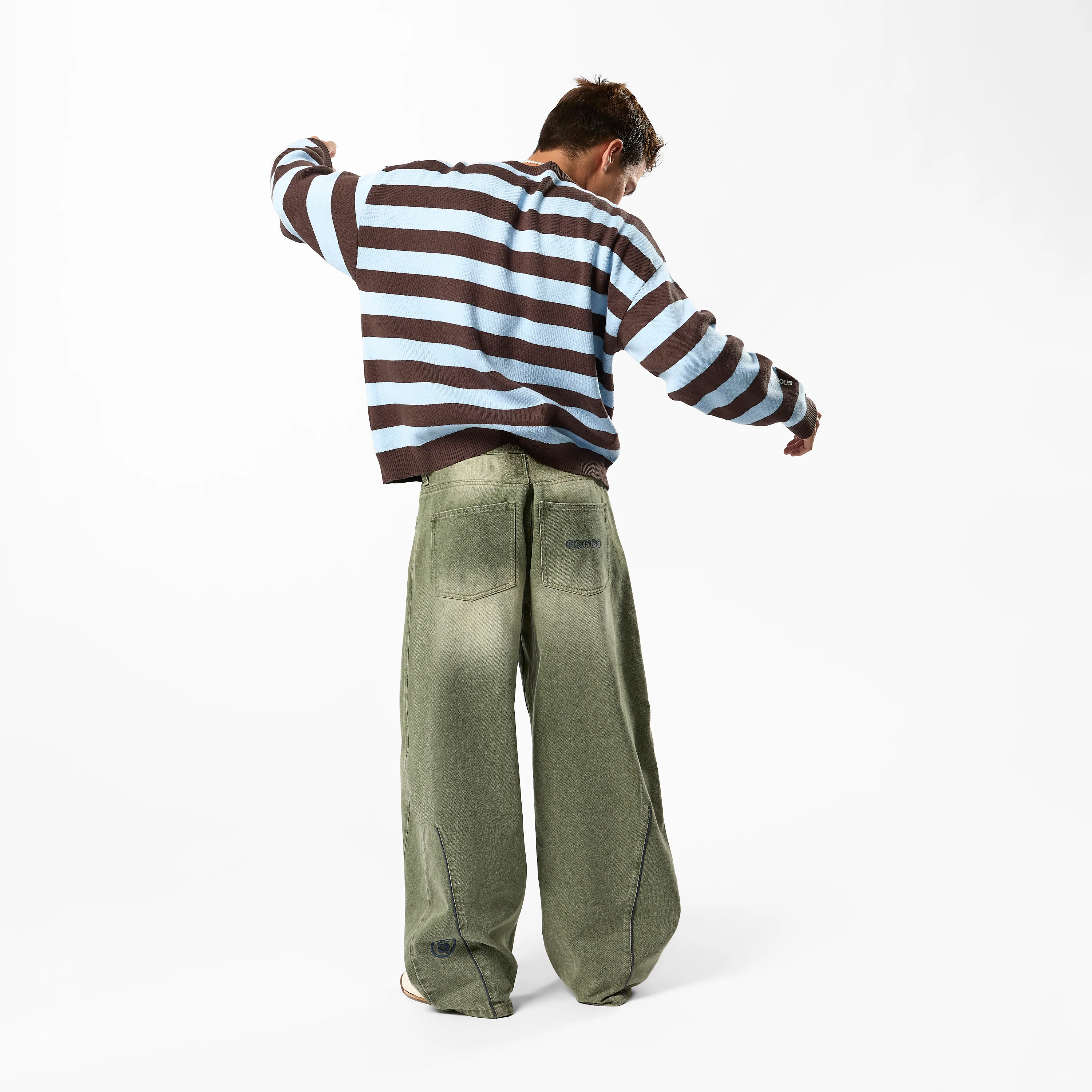 Fall / Striped Cotton Knit - Dusty Blue & Brown - Image 9